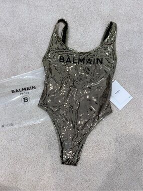 Balmain Metallic Gold Sequin One-Piece Swimsuit
